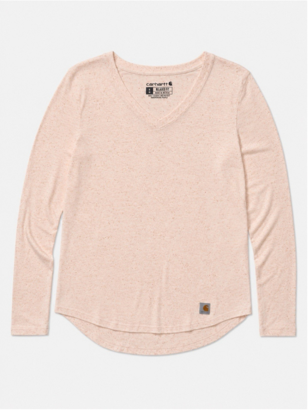 Carhartt Long Sleeve Vneck Shirt Womens Large Relaxed Fit Pink With Brown Specks